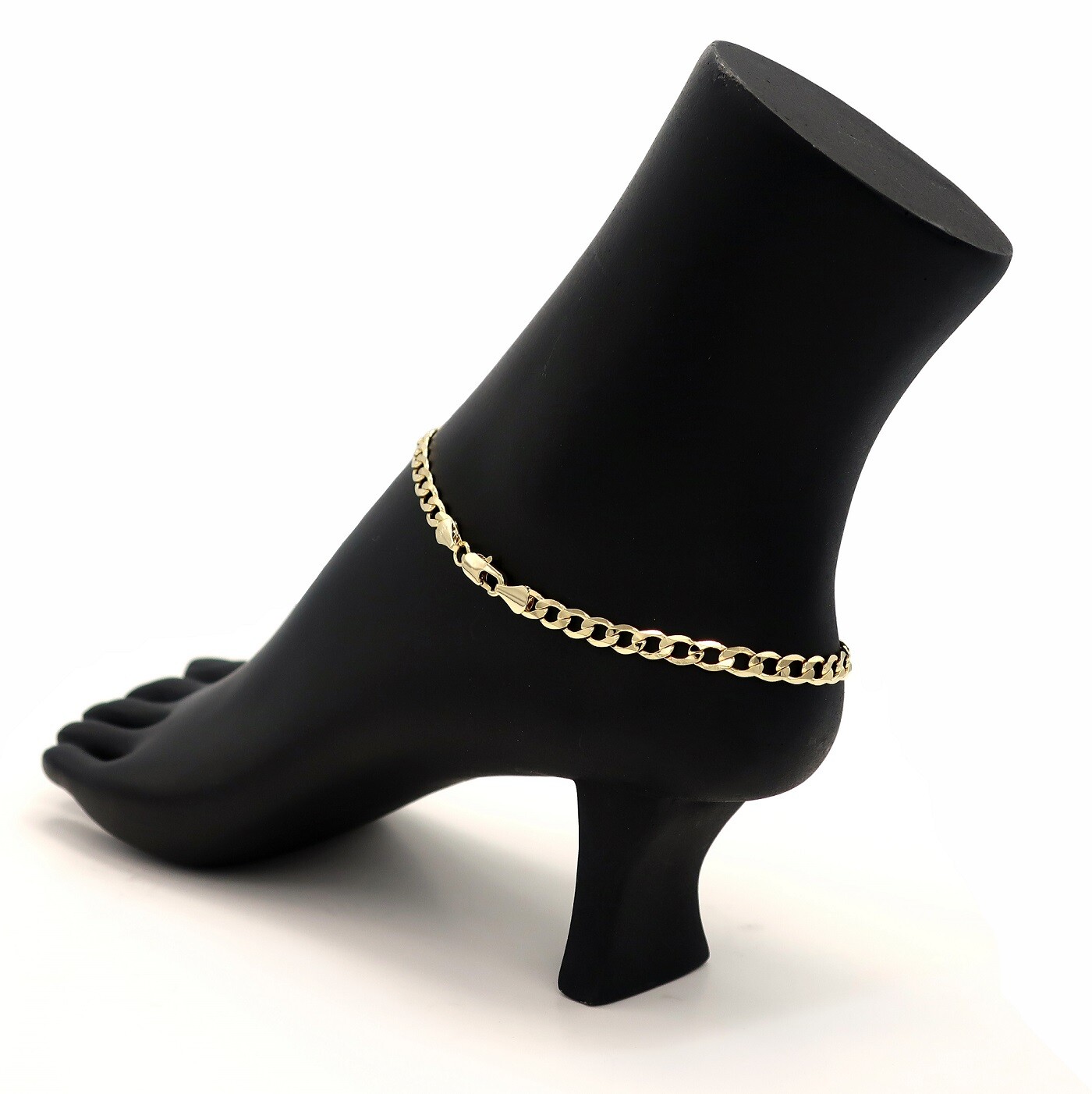 5mm ITALIAN FLAT CUBAN LINK CHAIN ANKLET 10″ ANKLE BRACELET 14K GOLD PLATED
