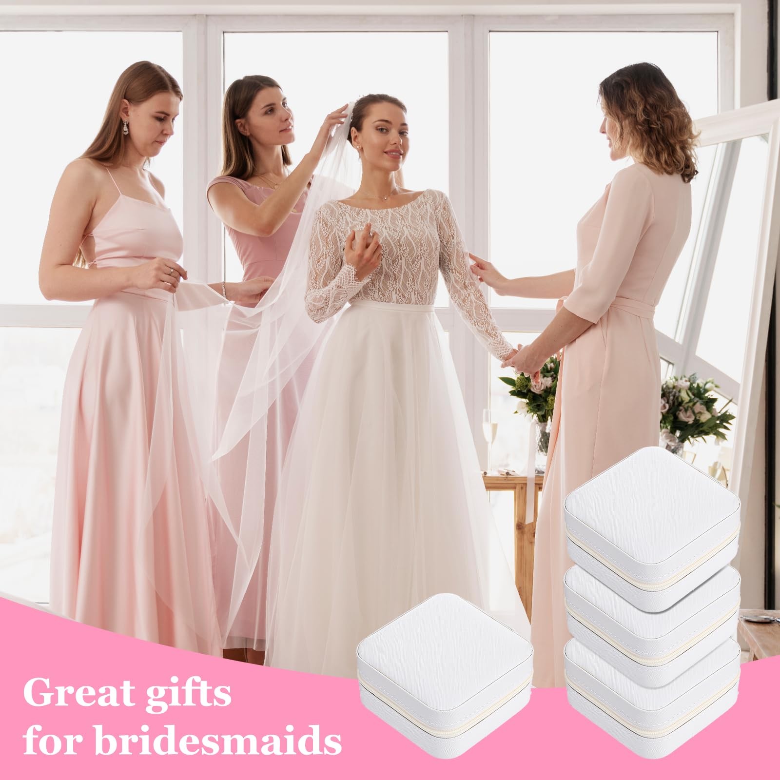 12pcs Mini Travel Jewelry Case,White Bridesmaids Proposal Small Jewelry Box M