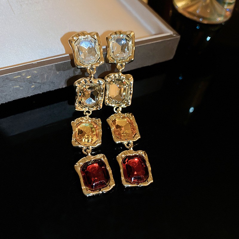 Vintage Multicolor Crystal Necklace & Drop Earrings Set Statement Jewelry