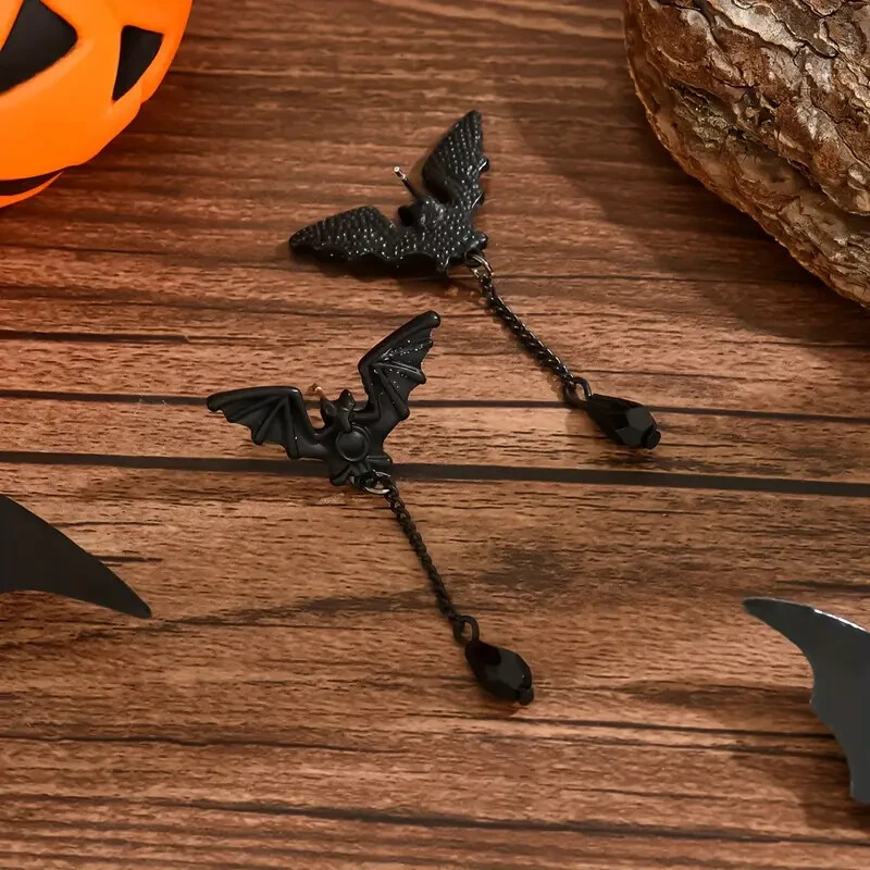 Gothic Punk Black Bat Stud Dangle Earrings Fashion Jewelry Halloween Party Gift