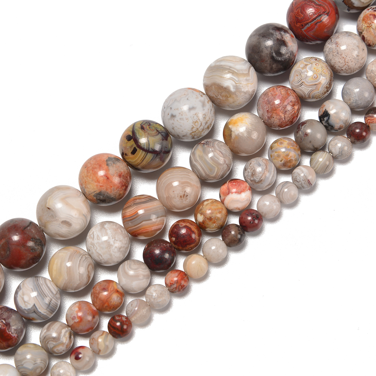 Laguna Lace Agate Smooth Round Beads 4mm 6mm 8mm 9mm 10mm 11mm 12mm 15.5″ Strand