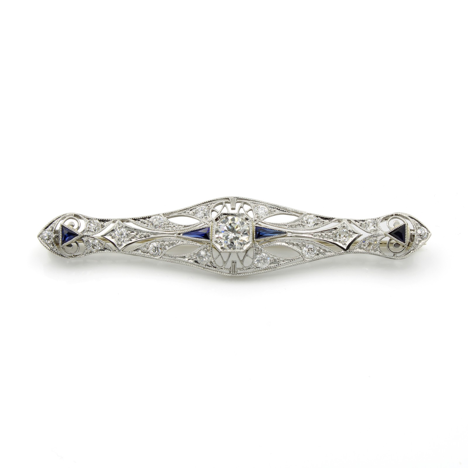 Art Deco Die Struck 850 Platinum 1.05ctw Old Euro Cut Diamond Brooch #E179331-1