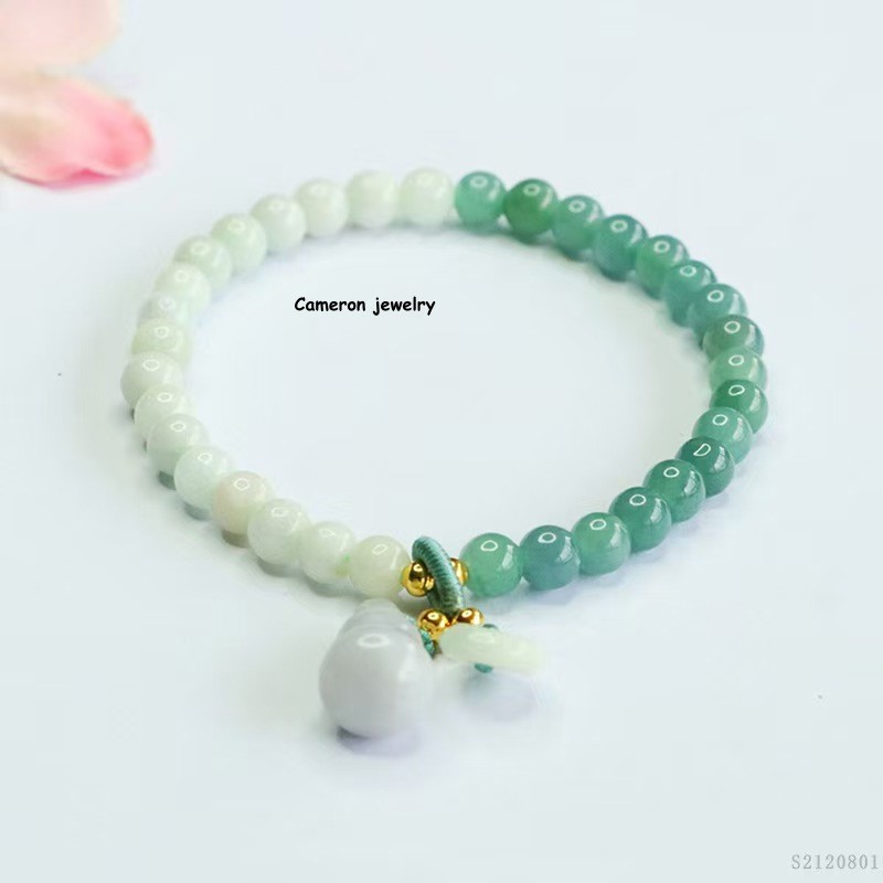 Natural Grade A Jadeite Gradient Two-Tone Bracelet 5mm Beads Safety Donut Pendan