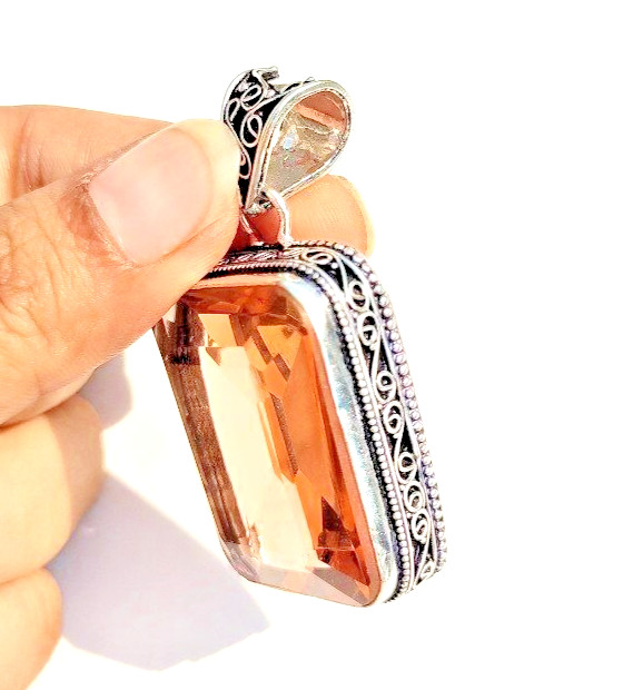 Morganite Gemstone 925 Sterling Silver Ethnic Handmade Jewelry Pendant 2.10″