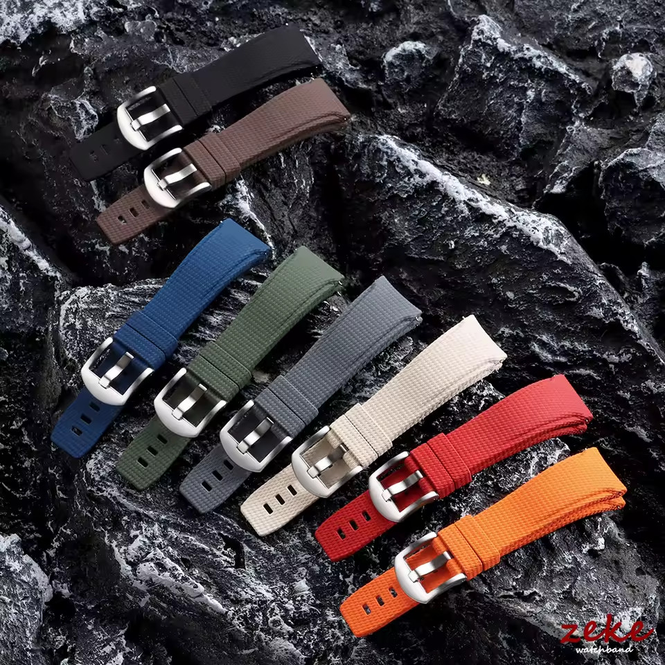 Curved End FKM Rubber Watch Strap 20mm 21mm 22mm Military Sport Band