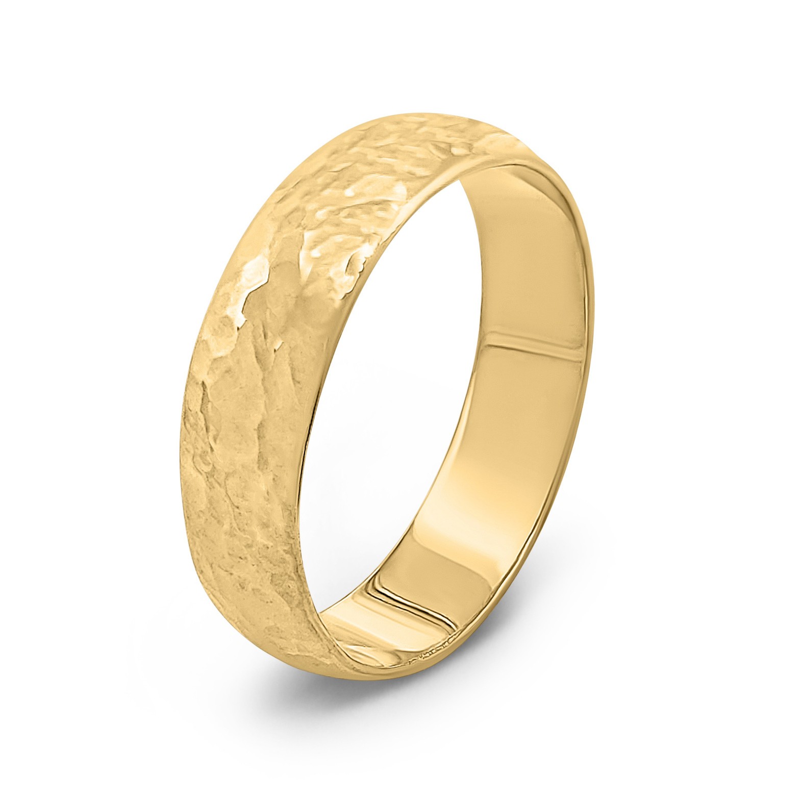Solid 18K Yellow Gold Hammered Ring Handmade 5mm Hammer Texture Wedding Band