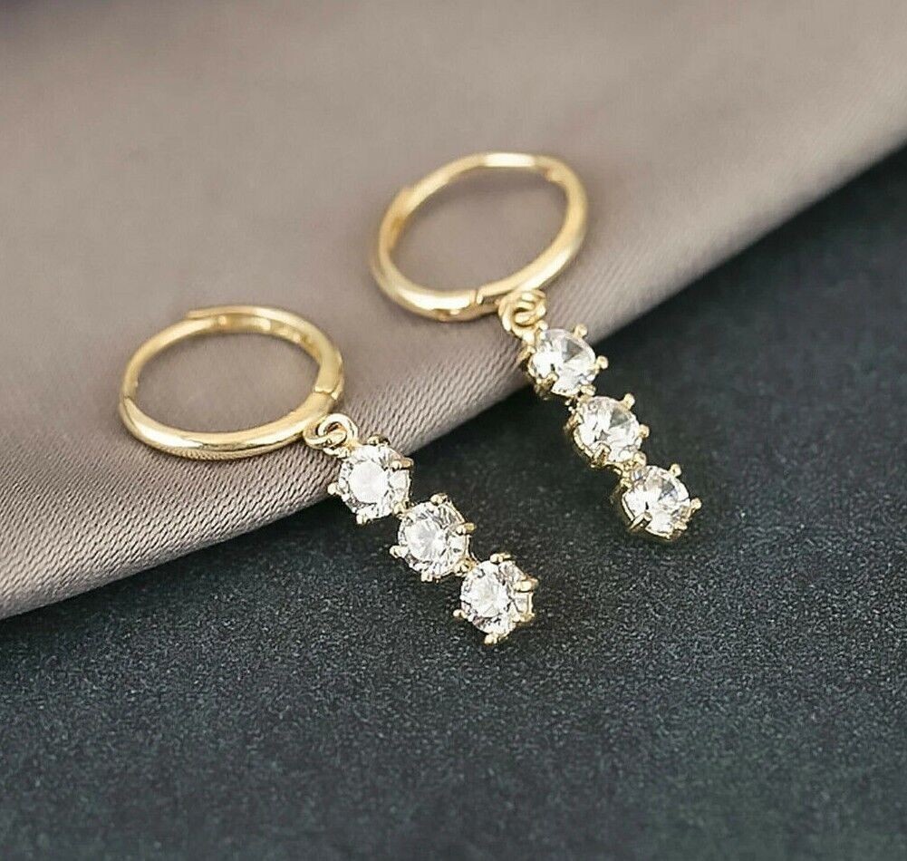 2Ct Round Cut Simulated Diamond Drop Dangle Earrings In 14K Yellow Gold Plated