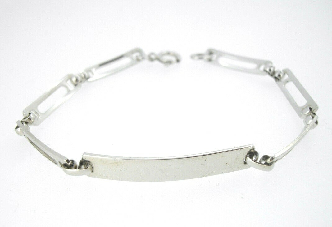 Bracelet JB Sterling Silver ID Identification Rectangular Plaque Long Links 7″