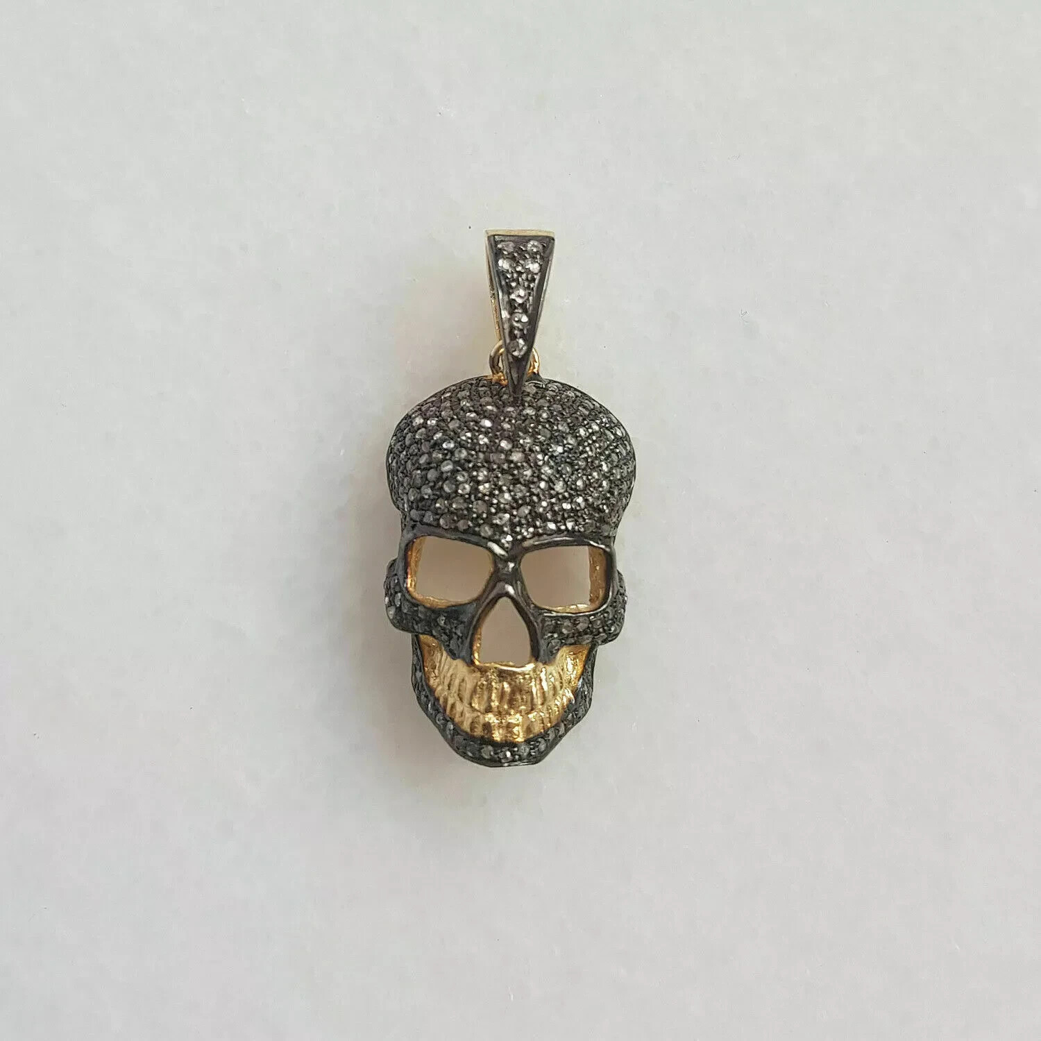 2Ct Round Diamond Halloween Stock Skull Pendant 14K Yellow Gold Over