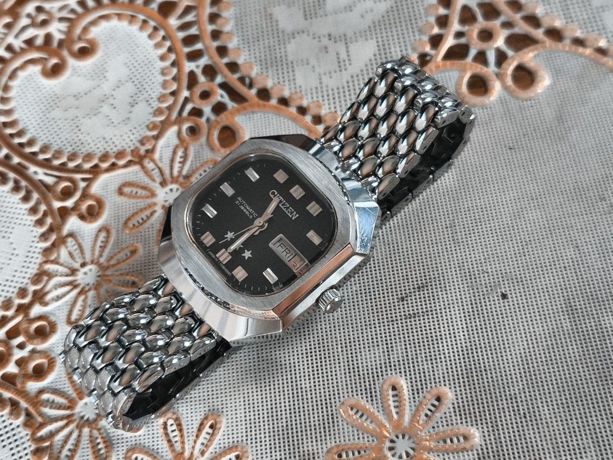 [B1P] Citizen Three Star Black Dial Octagon Vintage Automatic [g3v]