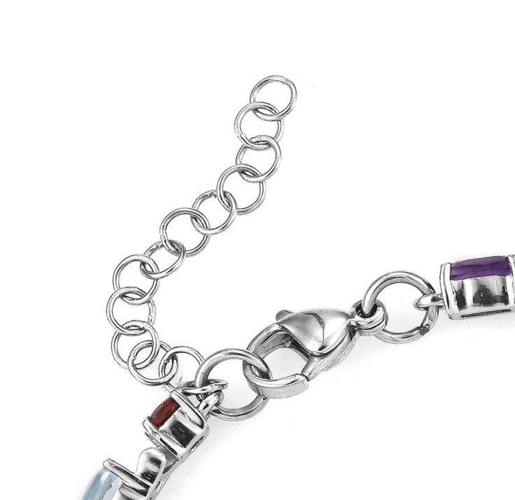 Multi Gemstone 8.90 ctw Cascade Bracelet in Stainless Steel 6.50-8.0In