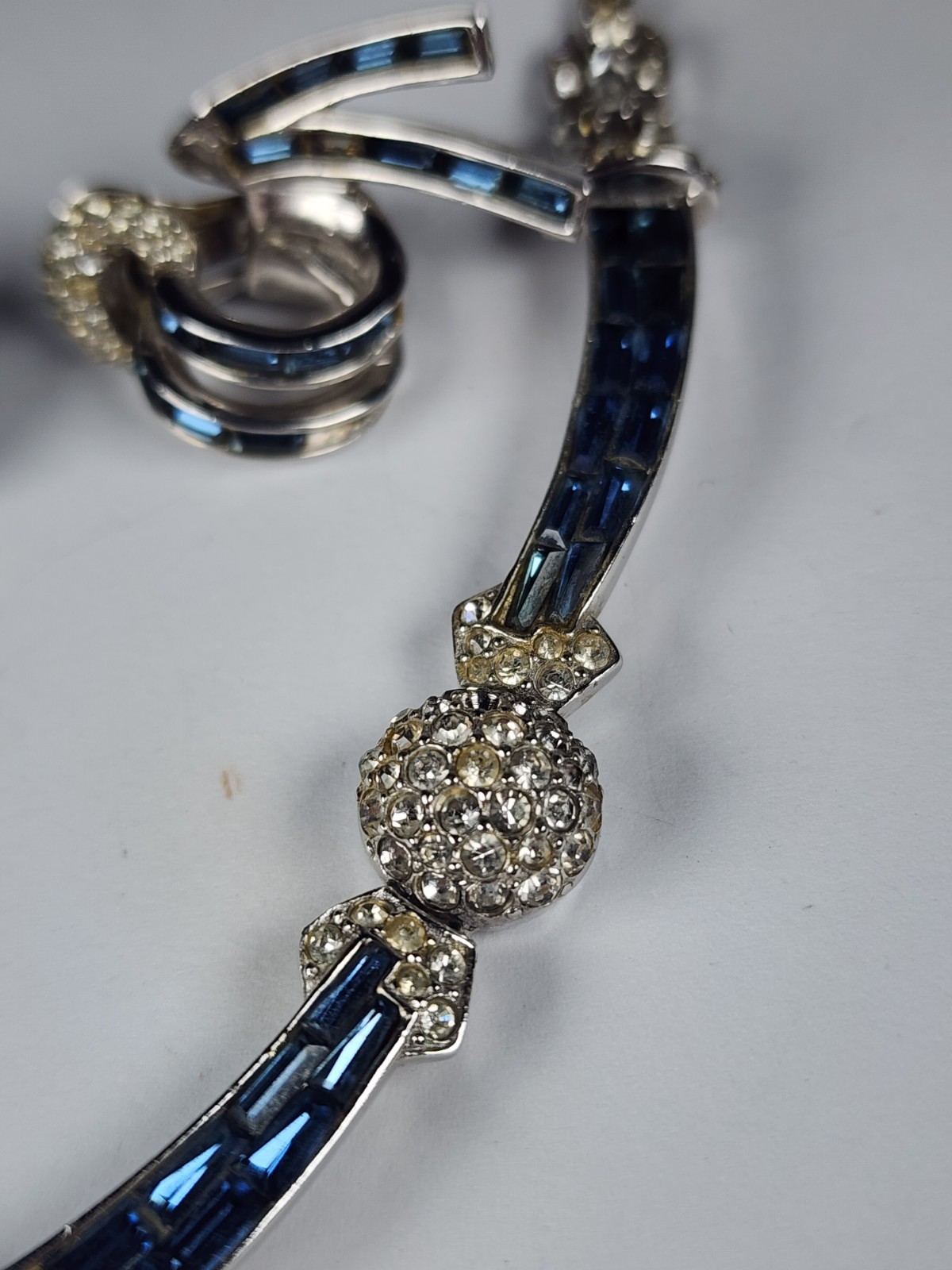 MARCEL BOUCHER SAPPHIRE BAGUETTE RHINESTONE ‘OPENING NIGHT’ POM POM NECKLACE SET