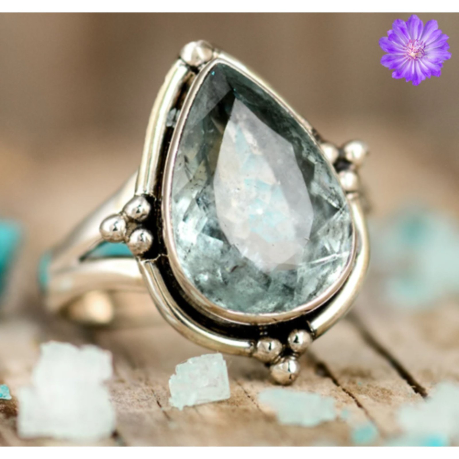 Aquamarine Gemstone 925 Sterling Silver Handmade Jewelry Ring Gift For