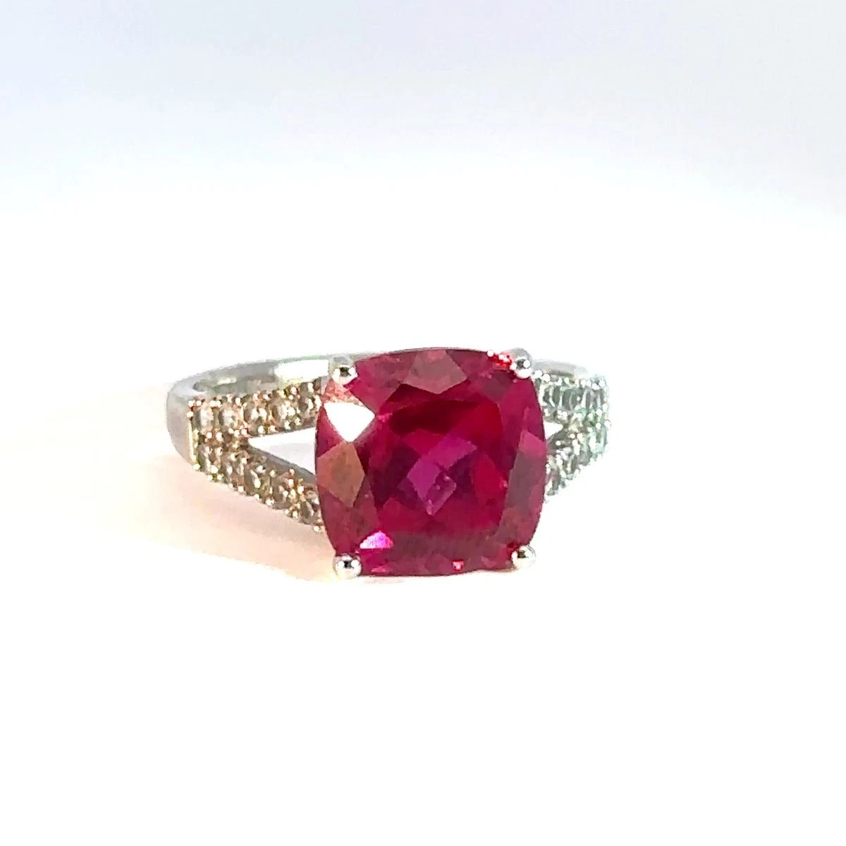 5.50 Ct Cushion Cut Natural Ruby Diamond Engagement Ring 14K Solid White Gold 8