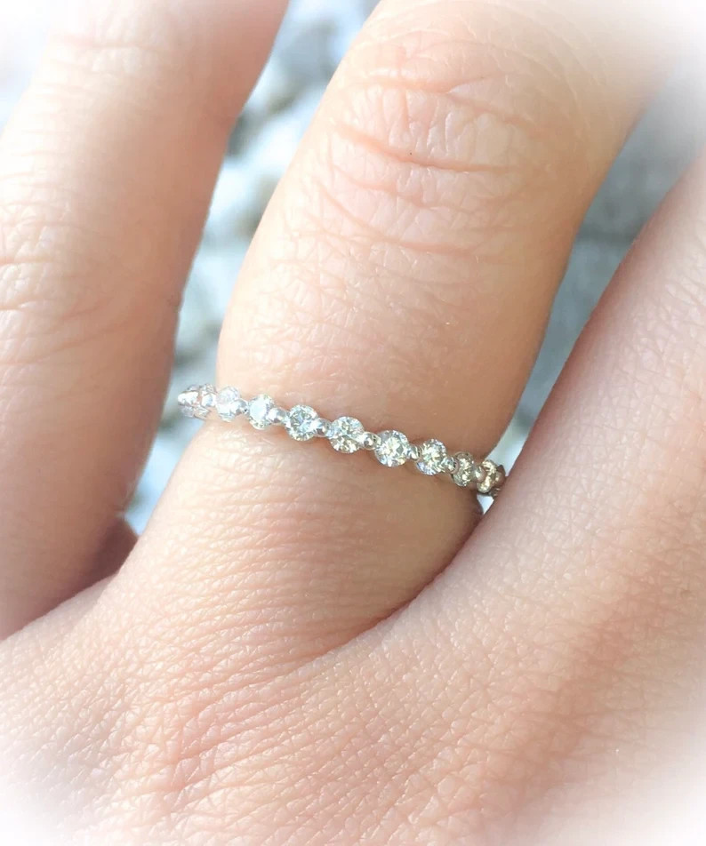 2Ct Round Cut Simulated Diamond Wedding Full Eternity Ring 14k White Gold Plated