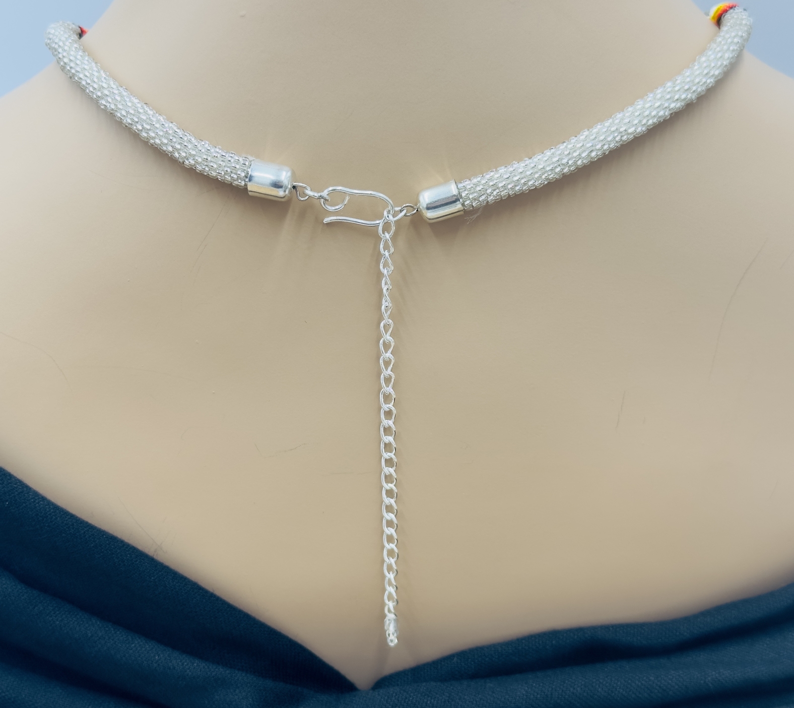 Handmade beaded Silver woven Rope necklace