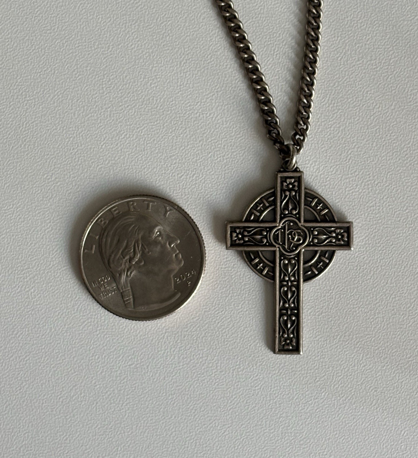 VTG Sterling Silver Celtic Cross Pendant Endless Over The Head Curb Chain 20.5g