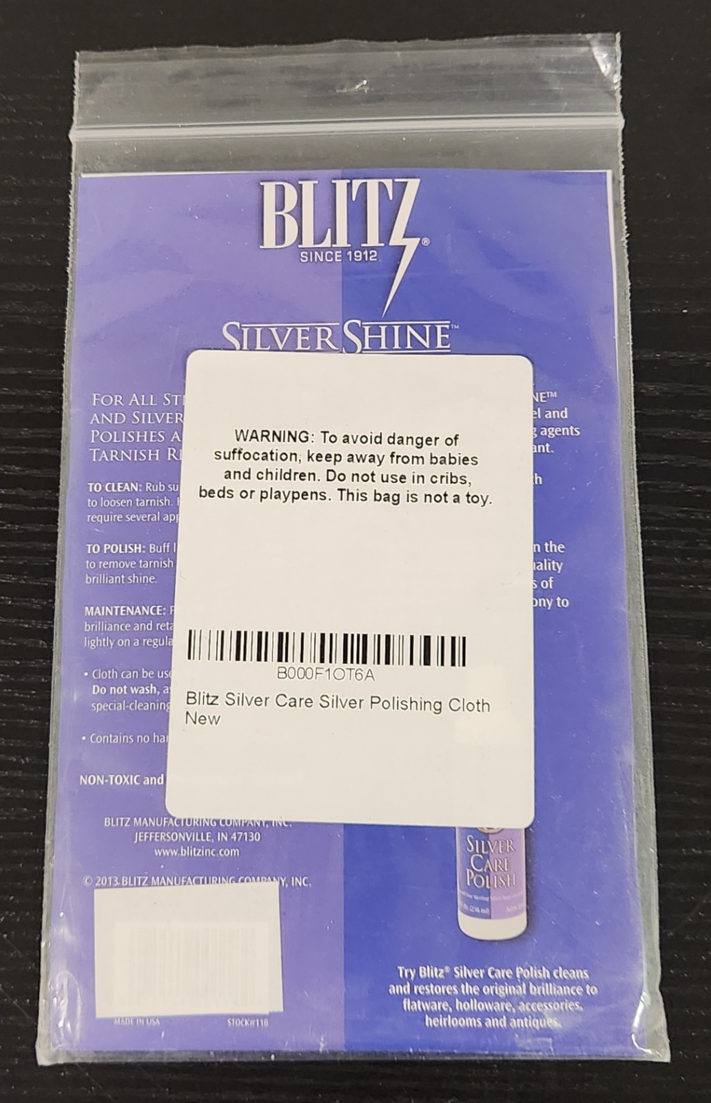 Blitz Silver Care Silver Polishing Cloth Non-Toxic Made in the USA