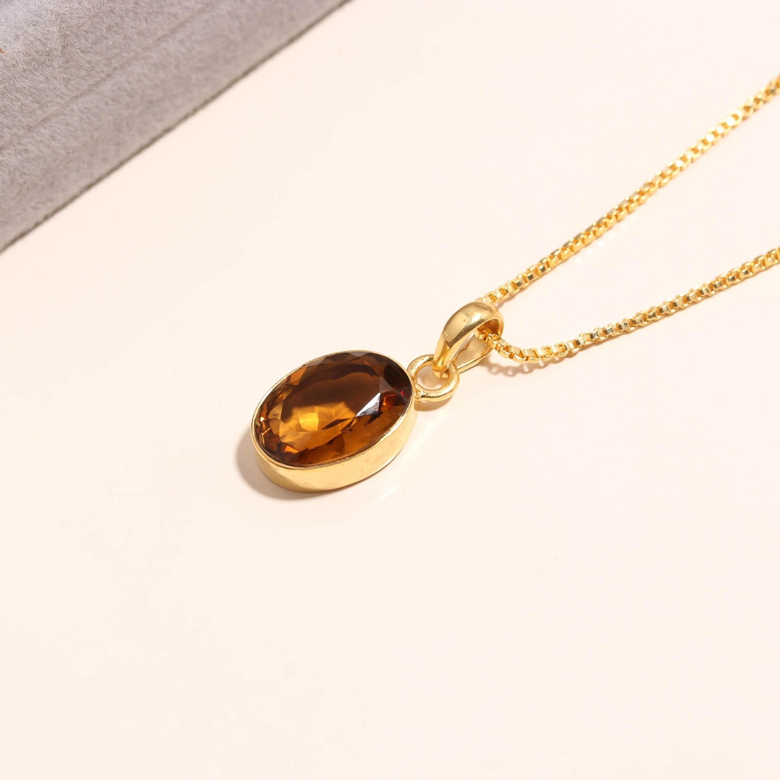 Natural Honey Quartz Oval Necklace Gold Fill 925 Sterling Silver Jewelry For Her