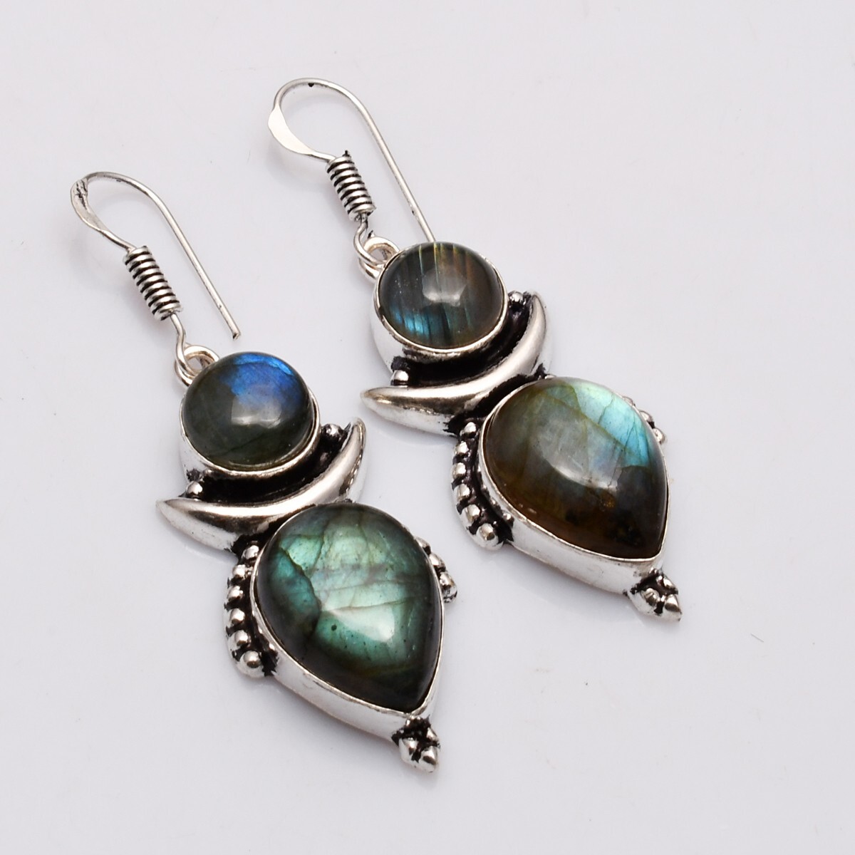 Labradorite Gemstone Handmade Drop Dangle Earrings Jewelry 2.12″ NE-001