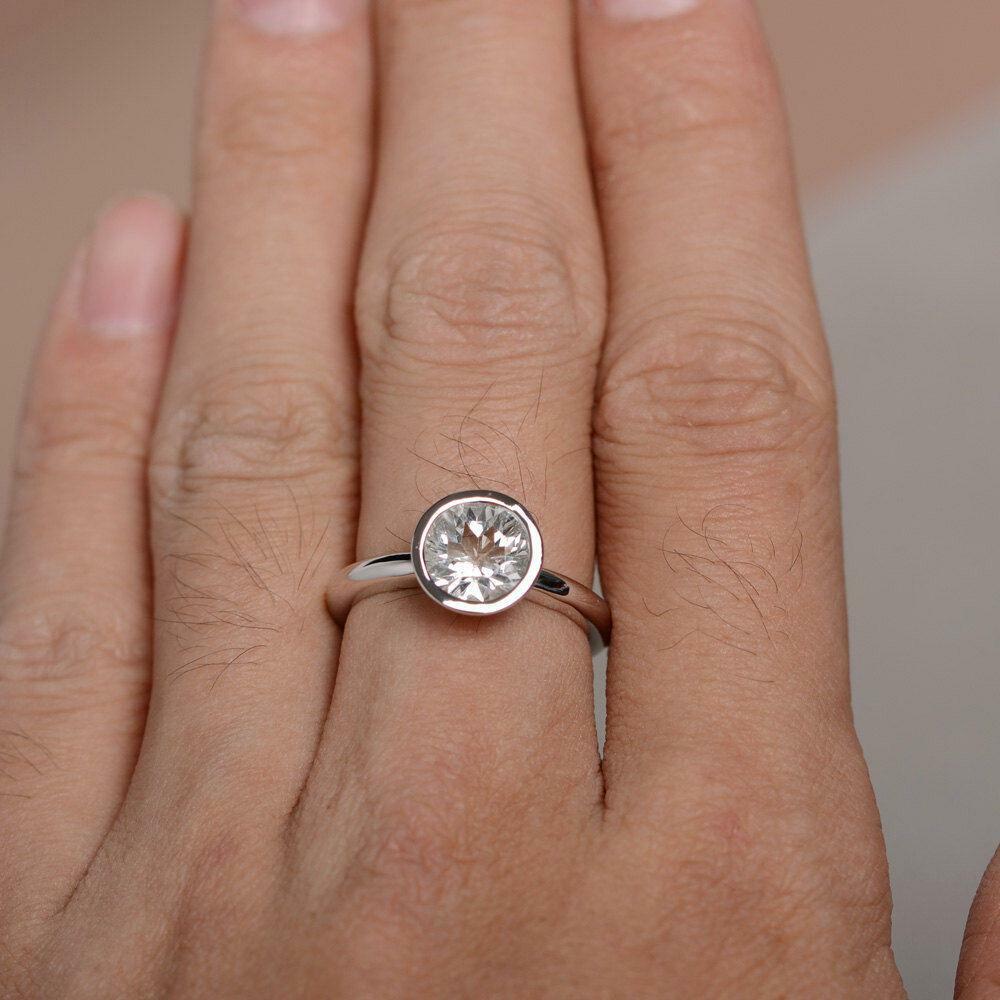 2ct Round Cut Lab-Created Moissanite Ring 14k White Gold Plated Bezel Solitaire