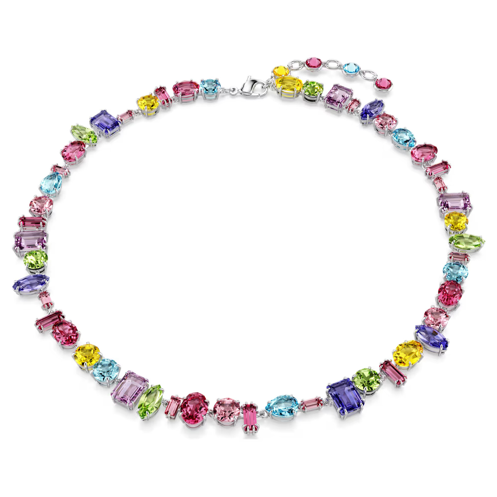 Gema Multicolored Rhodium Plated Necklace Mixed Cuts New