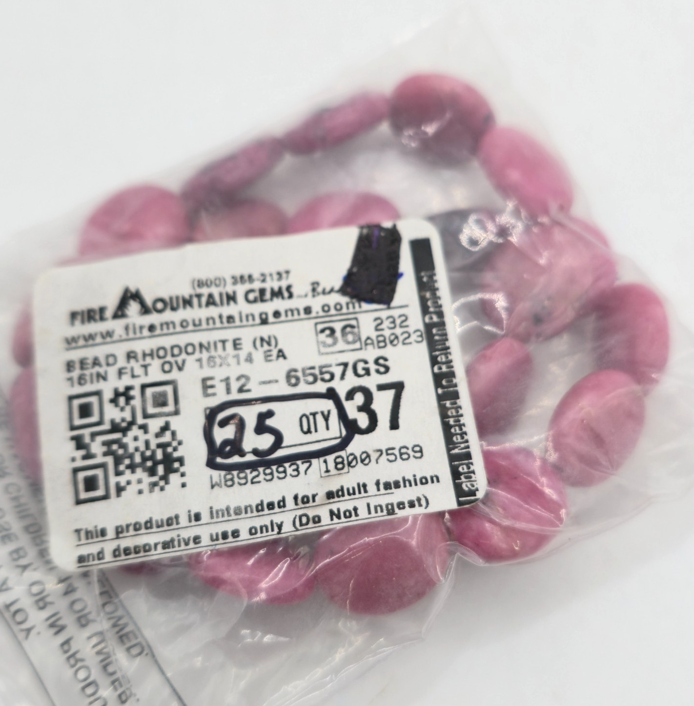 Fire Mountain Natural Rhodonite Smooth Flat Oval 16 x 14mm Beads – 25 pc