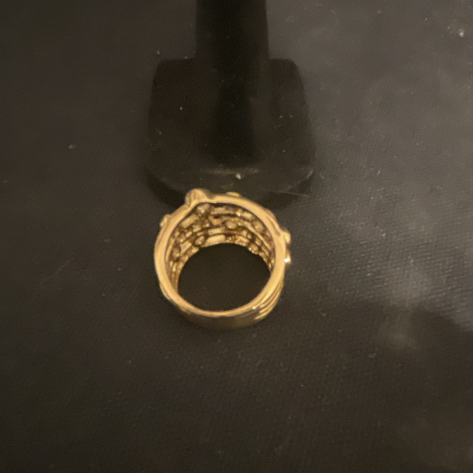 Gold Tone Multi-Row Band Ring w/ Clear Round Stones, Size 7.75 Pre-Owned