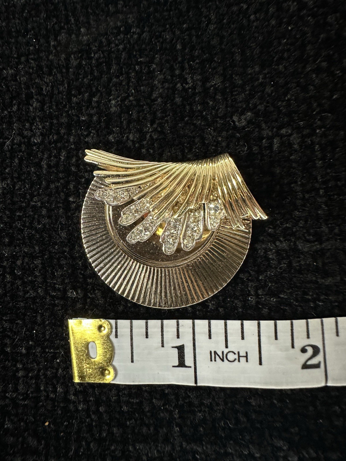 Vintage Boucher Signed Fan Brooch Pin Rhinestone Crystal Gold & Silver Tone
