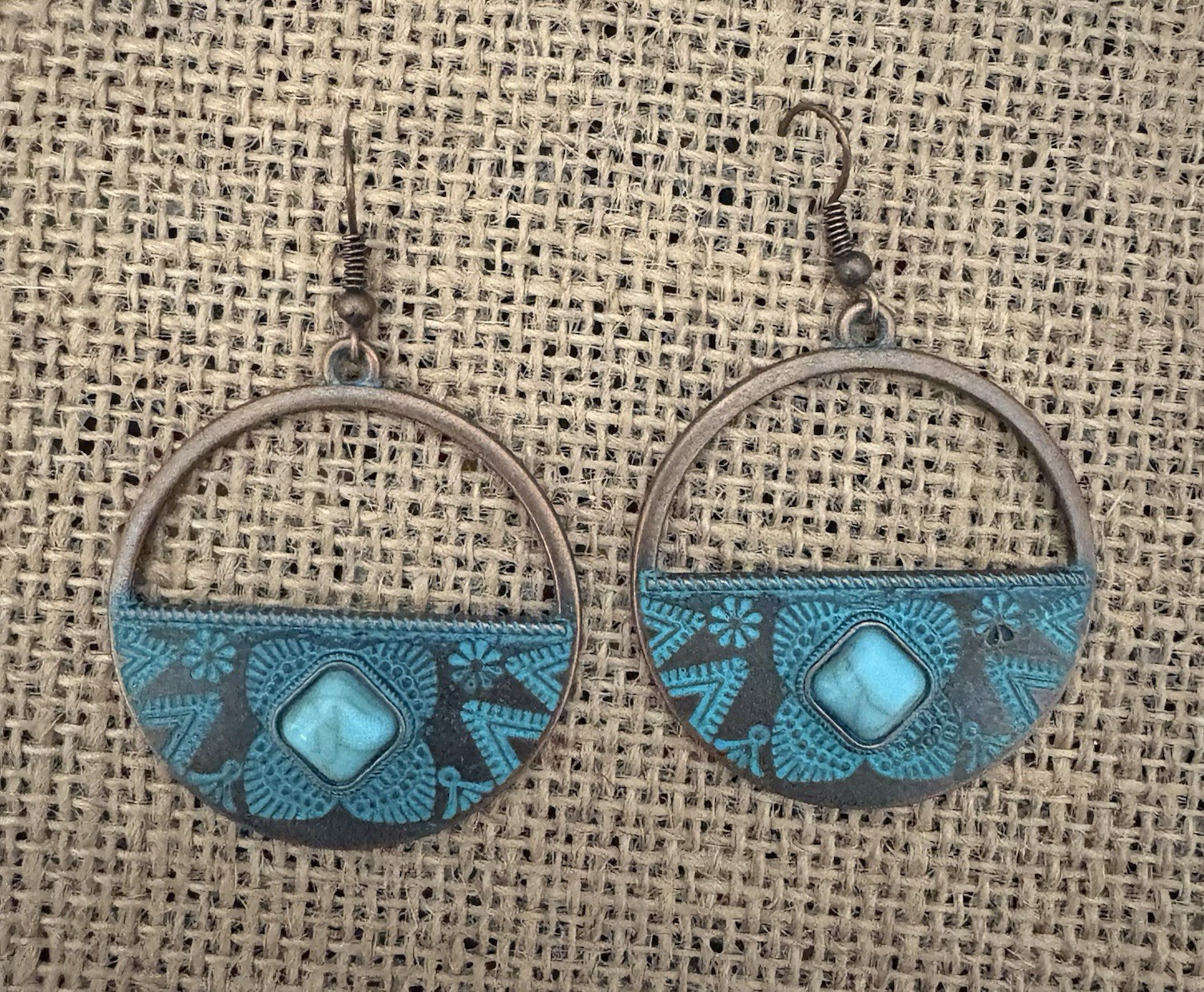 blue round metal dangle/drop hook earrings for lobe no stone