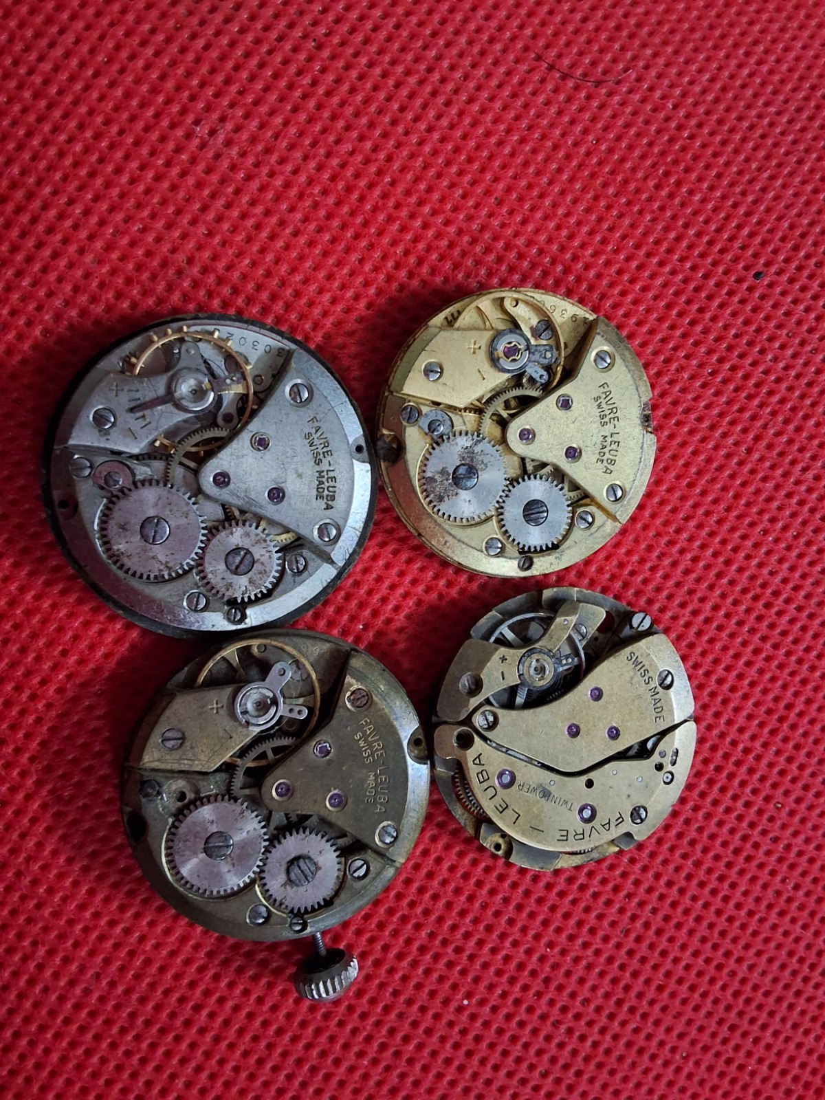 Four Vintage Faver Leuba Manual Wind Movements Not Working for parts & Repair.