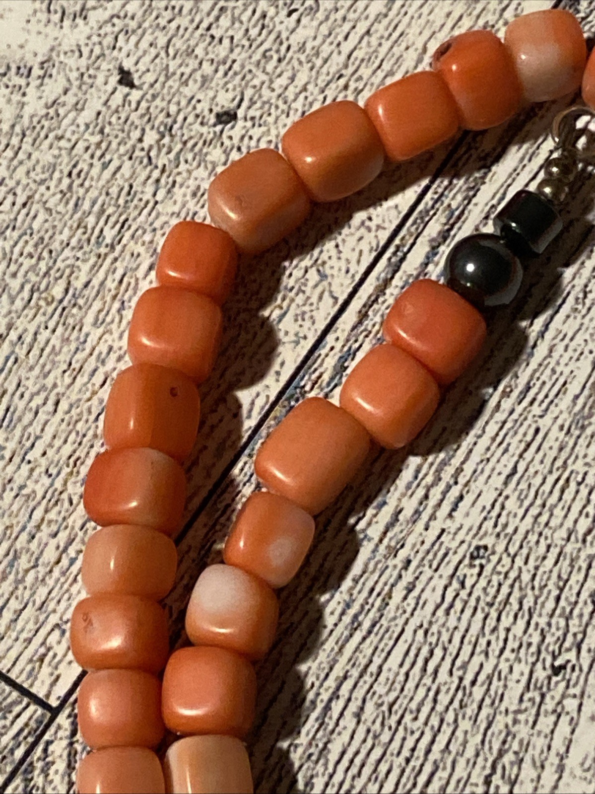 Salmon Bamboo Coral Cube Sterling Silver Closure 18” Bead Necklace Boho