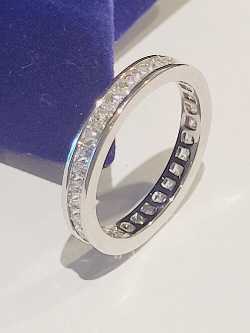 CLEARANCE Princess cut LC Moissanite Eternity Band Wedding Ring 925 Sterling