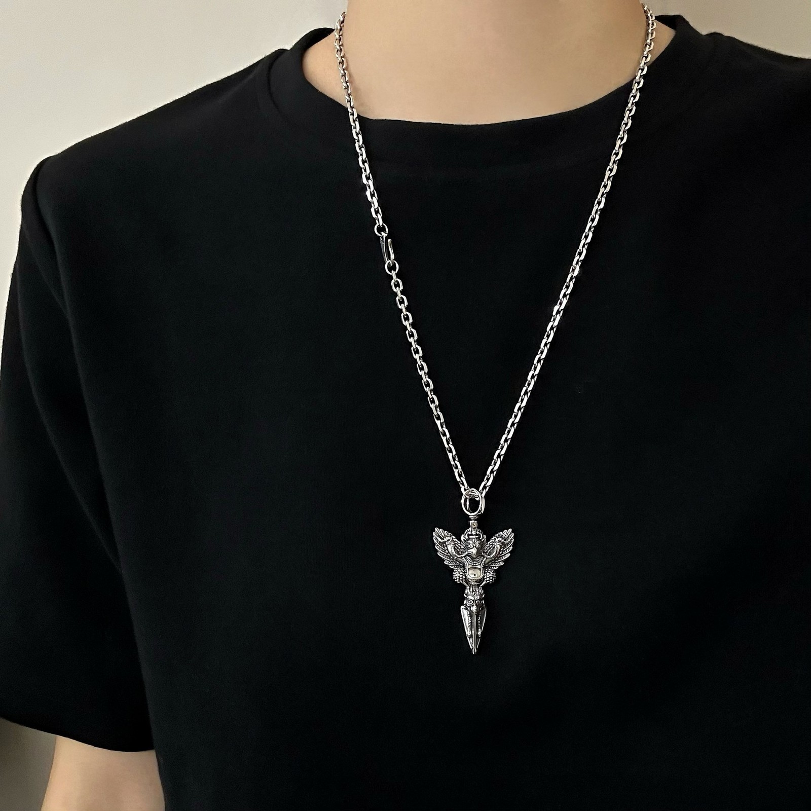 Solid 925 Silver Tibetan Garuda Phurba Dagger Pendant Mens Buddhist Amulet