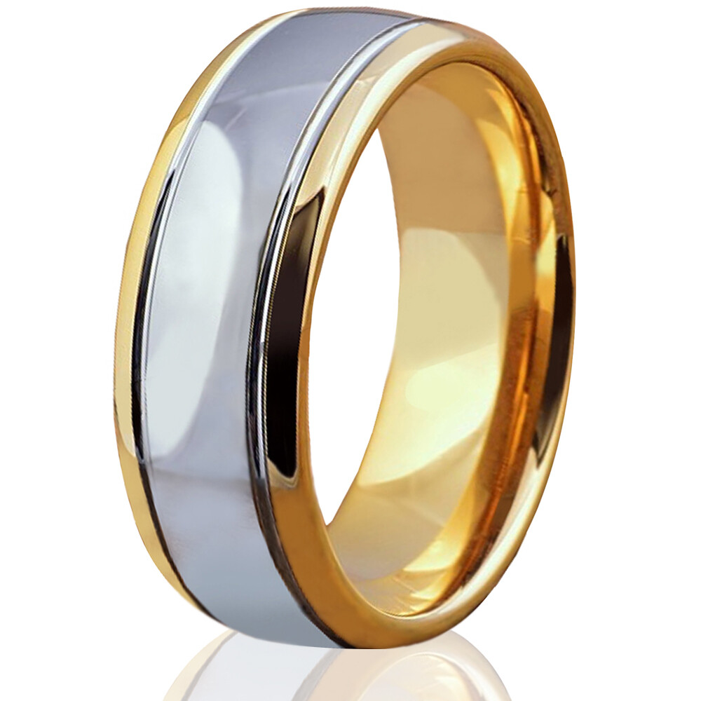 Silver Dome Ring Tungsten Rings for Men 18K Gold IP Mens Rings Mens Wedding Band