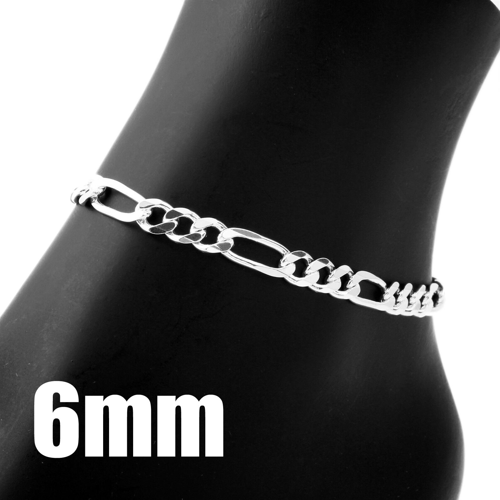 Guaranteed Genuine 925 Sterling Silver Figaro Bracelet or Anklet 7″ – 12″ Italy