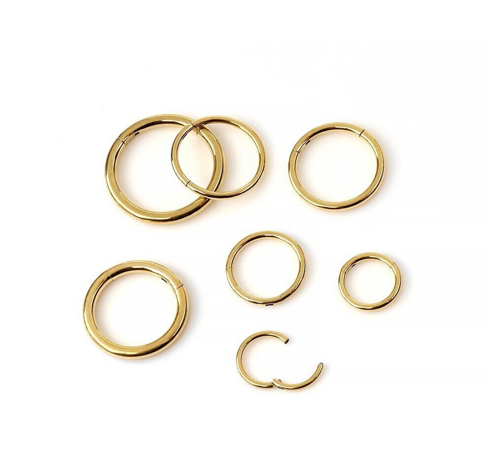 18G Gauge 14K REAL Solid Gold Hinged Segment Septum Ear Hoop Nose Ring Earrings