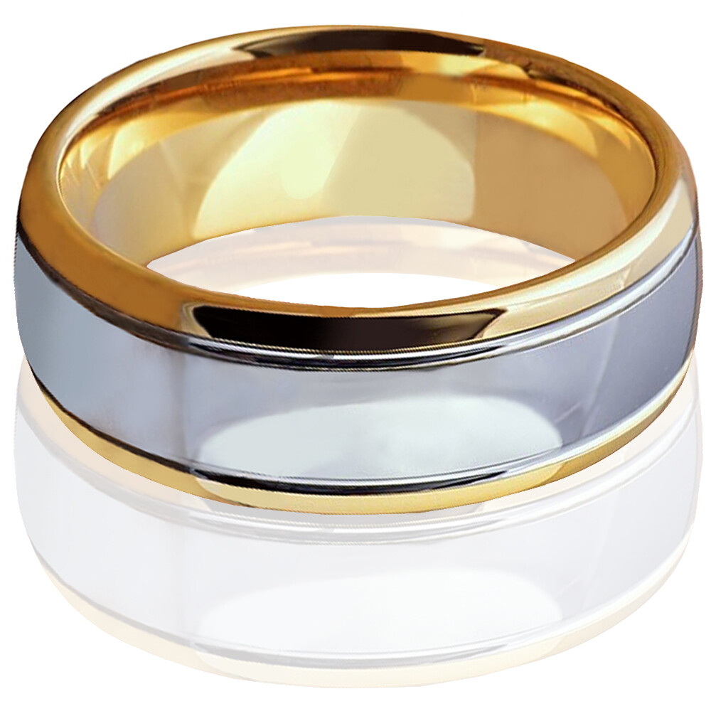 Silver Dome Ring Tungsten Rings for Men 18K Gold IP Mens Rings Mens Wedding Band