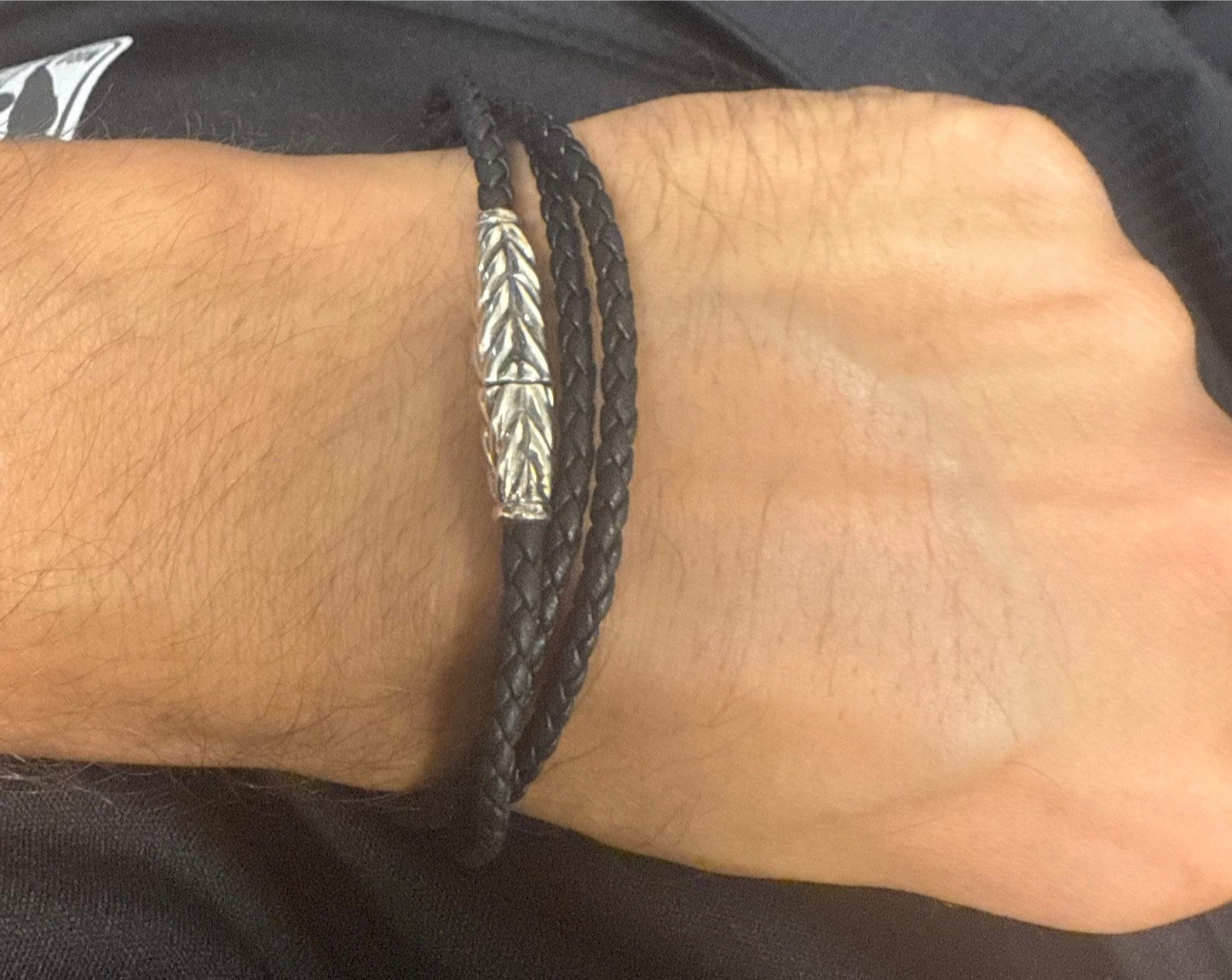 David Yurman .925 Sterling Silver Triple Wrap Black Leather Bracelet L