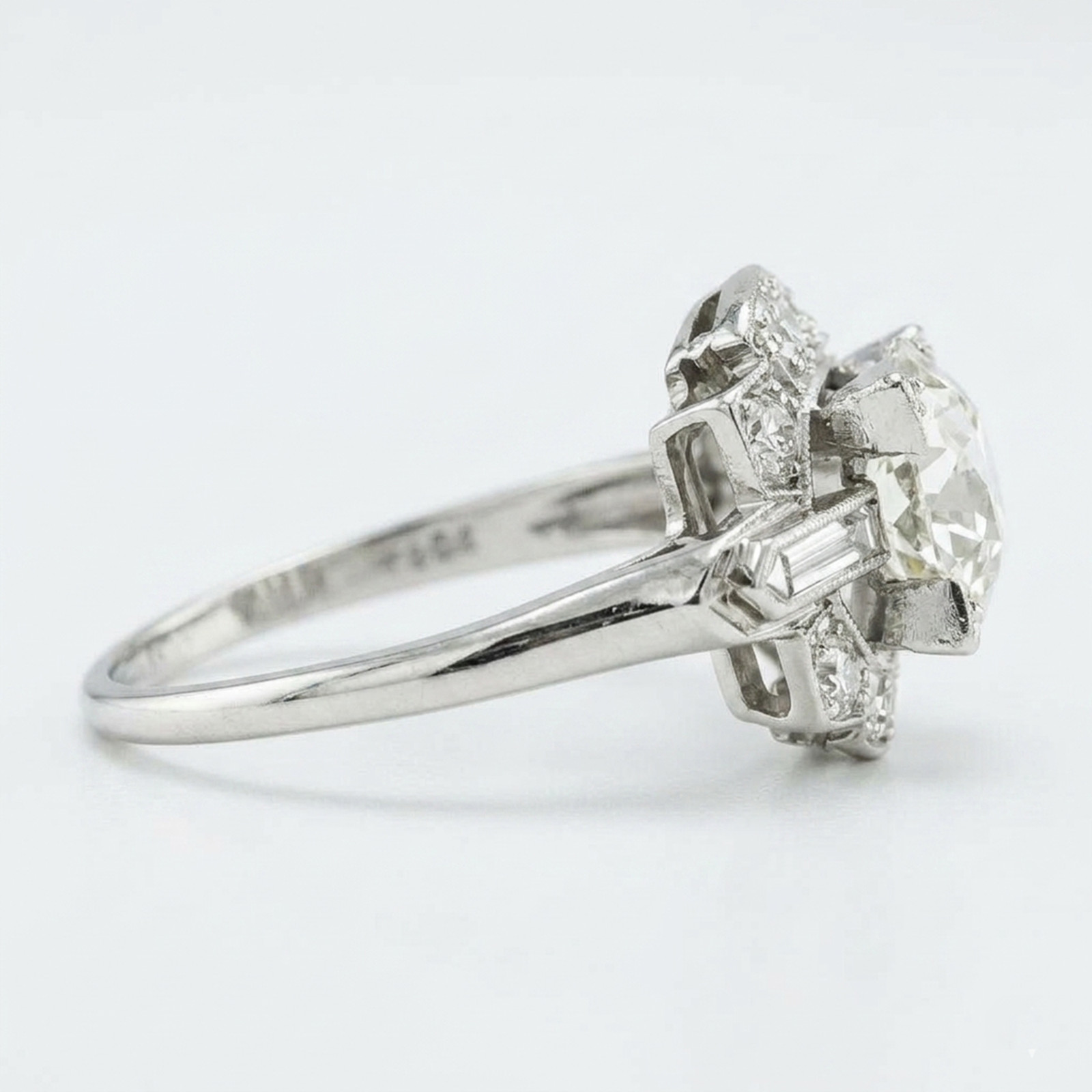 Old European Cut Lab Created Diamond 14K Gold Art Deco Milgrain Engagement Ring