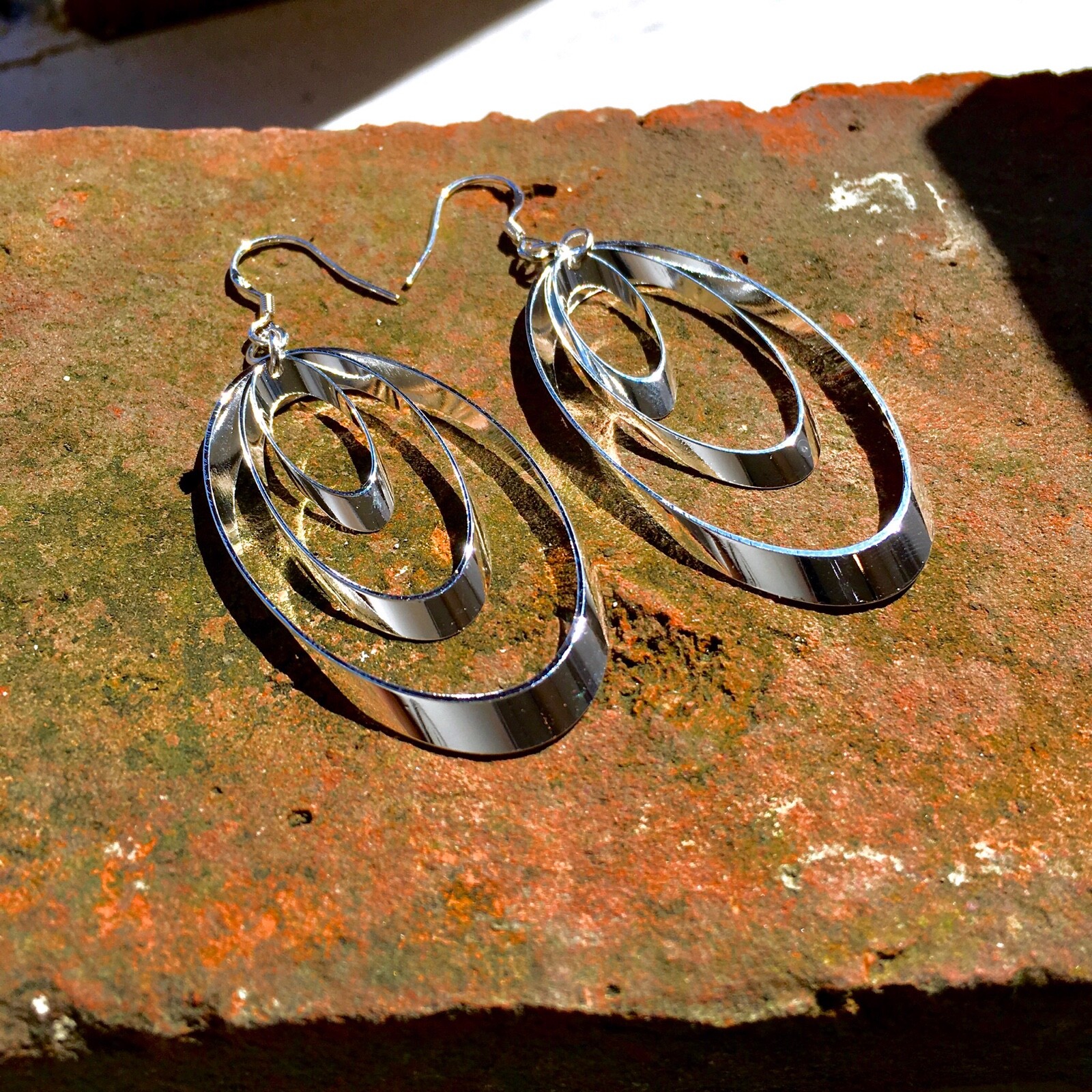 Sterling Silver Triple Loop Dangle Earrings On French Wire