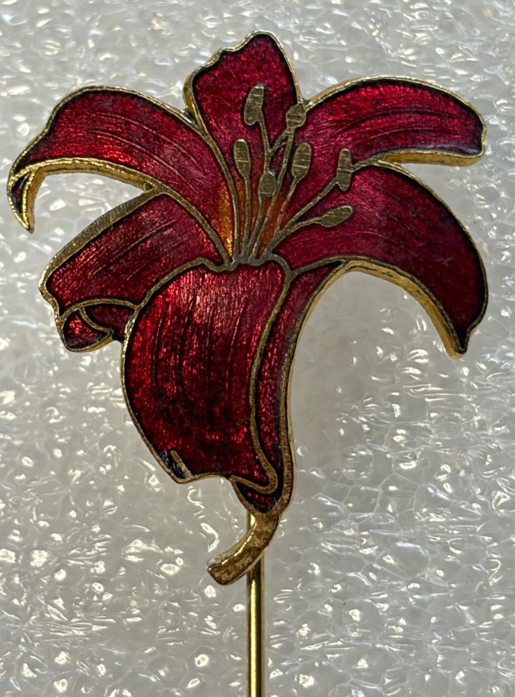 CLOISONNÉ ORCHID LILY GOLD TONE STICK PIN BROOCH