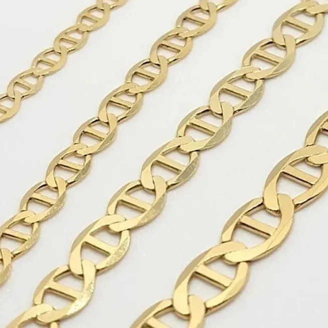 10K Solid Yellow Gold Link Chain Bracelet Necklace 3.2mm~6mm Size 7″~26″