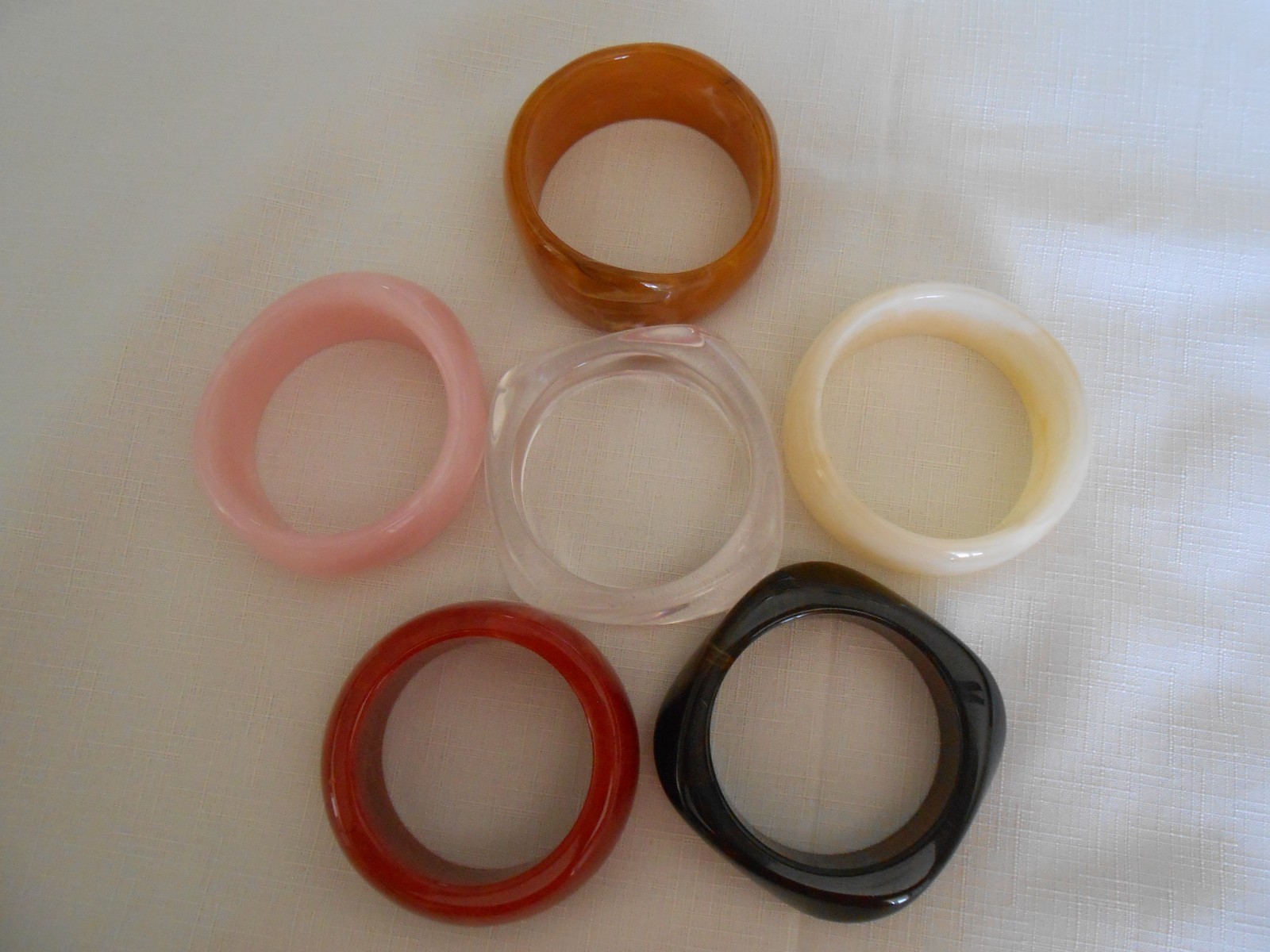 Set of 6 Bangle Bracelets Wide Marbled Acrylic Resin Multiple Colors