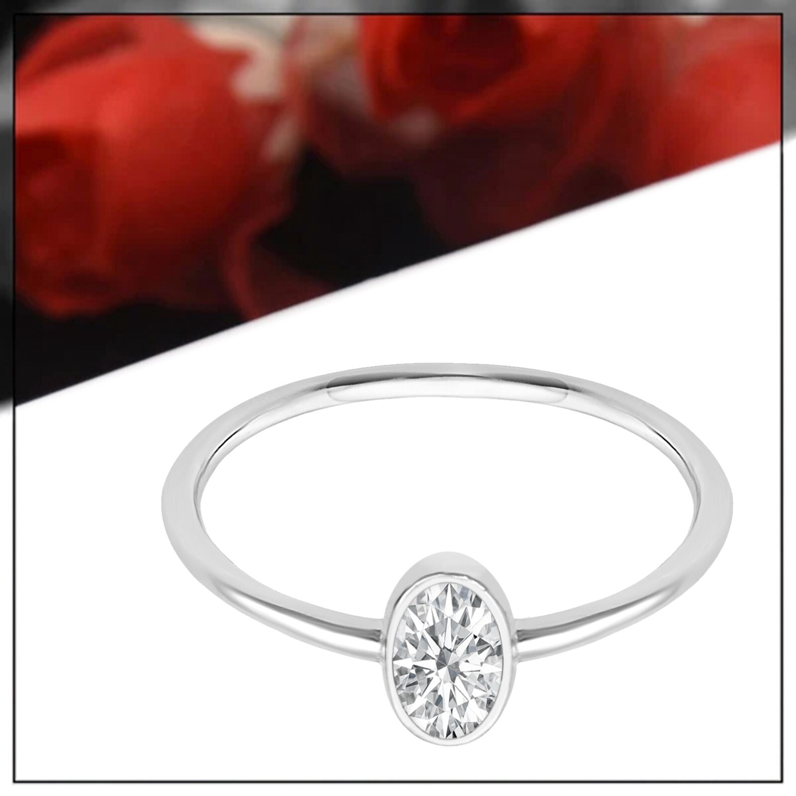 Bezel Set 0.20Ct Oval Cut Moissanite 925 Sterling Silver Stackable Women Ring
