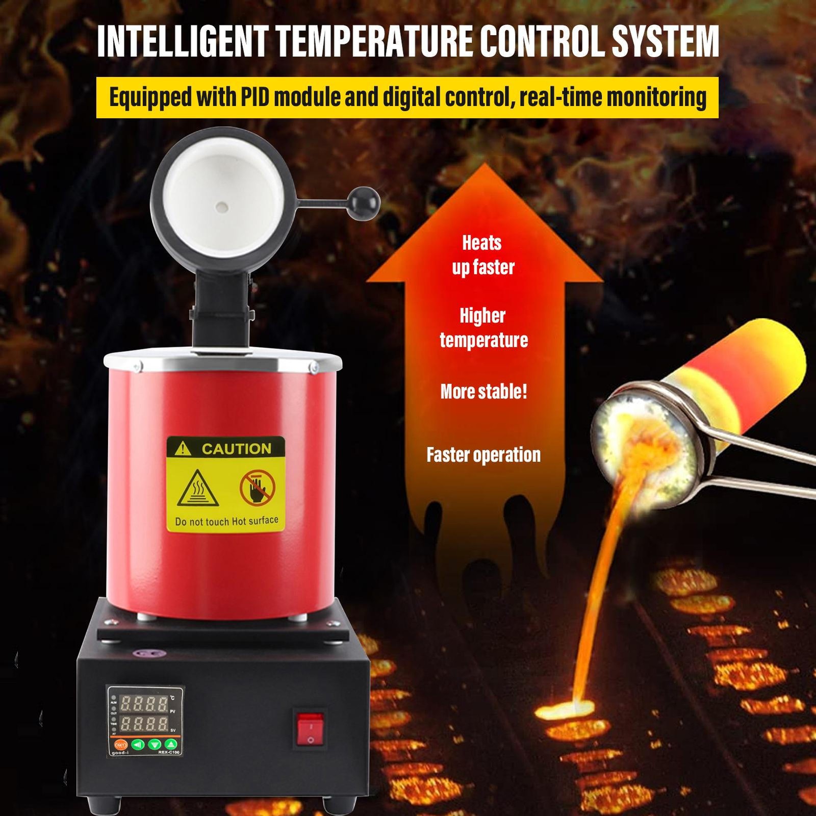 New Gold Melting Furnace — 1500W 2102℉ Digital Electric Melting Furnace Red