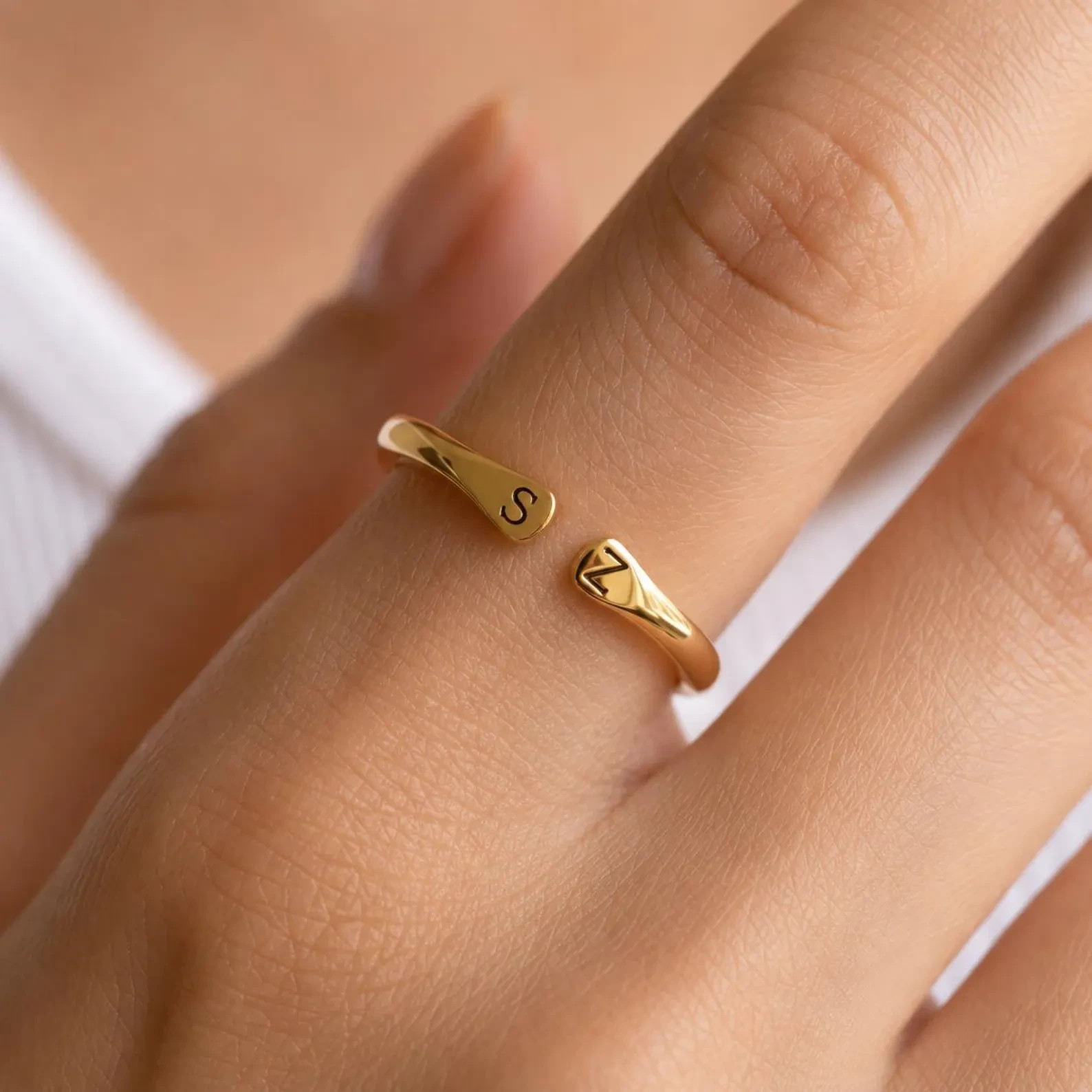 Personalized Couple Initial Ring Adjustable Minimalist Open Ring Gift for Her