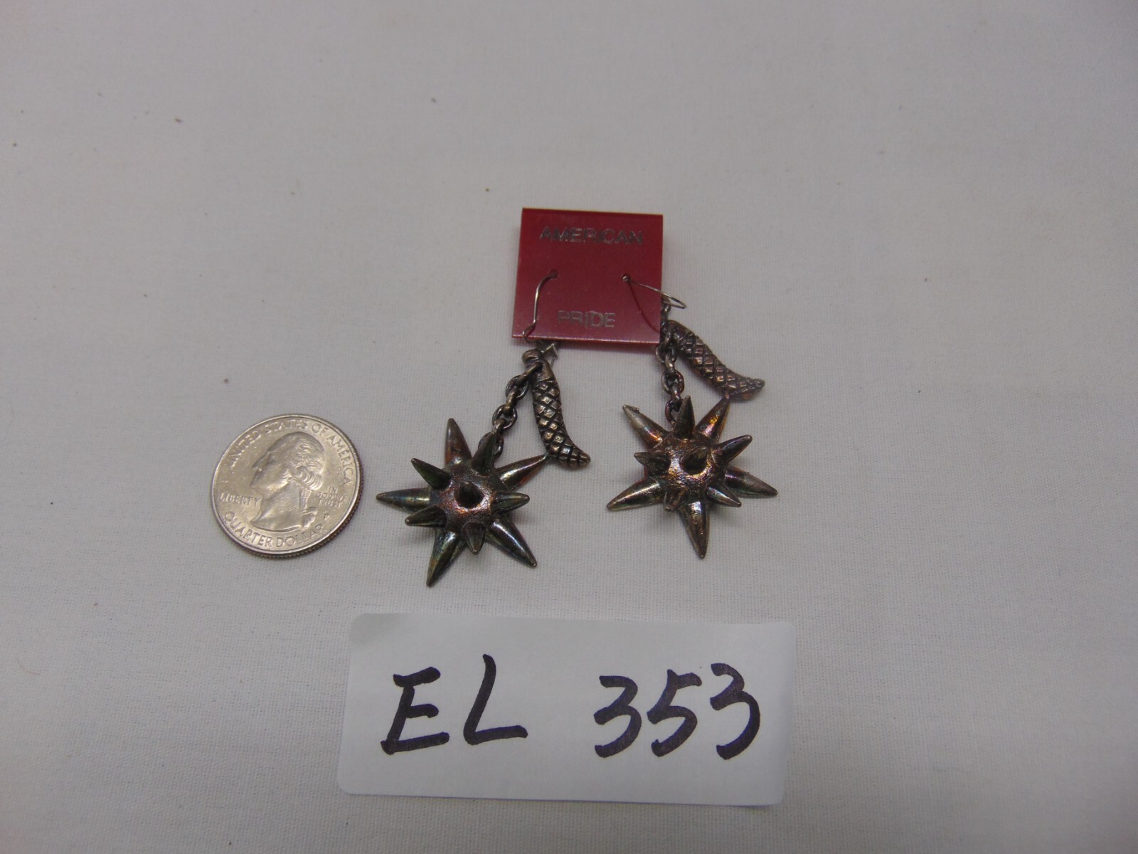 Vintage 1980s American Pride Biker Punk Fashion Earrings New Dangle Spikes