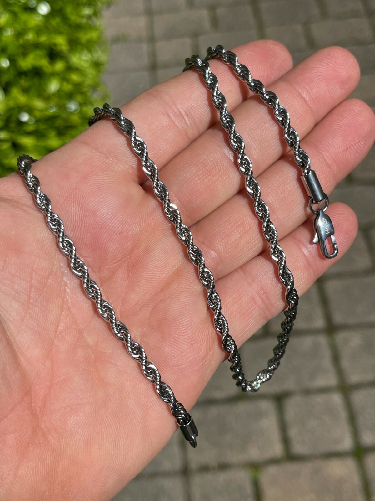Men’s Real Solid Rope Chain Necklace Stainless Steel – Rhodium – 2mm-6mm 18-30″