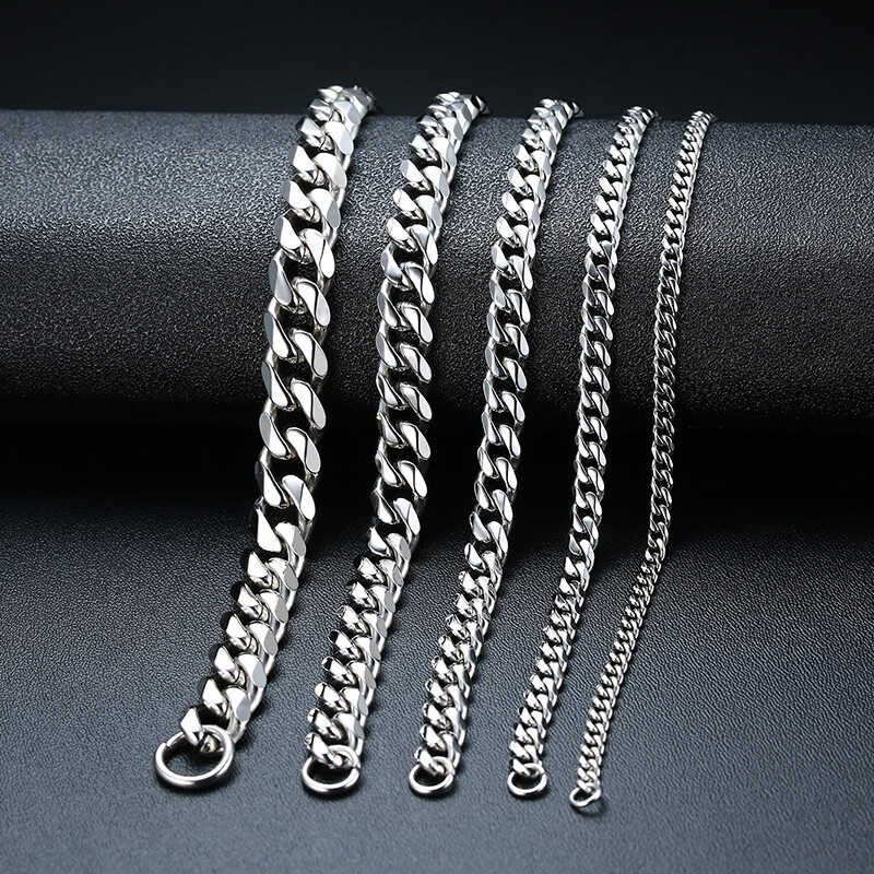 3 TO 11MM MENS MIAMI CUBAN LINK BRACELET IN STAINLESS STEEL ASSORTED COLORS 7-9″